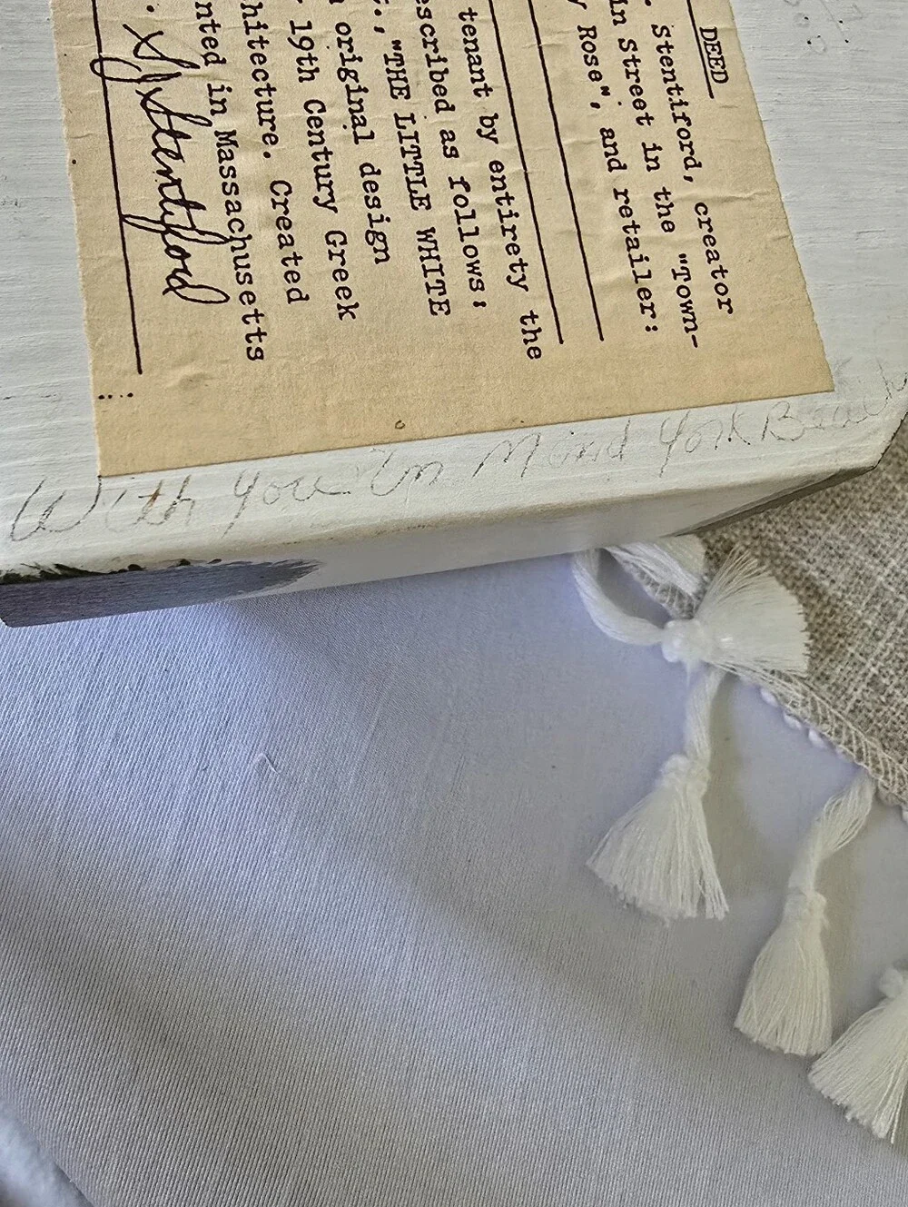 Vintage Susan J Stentiford Little White Church Wood Shelf Sitter Signed Decor